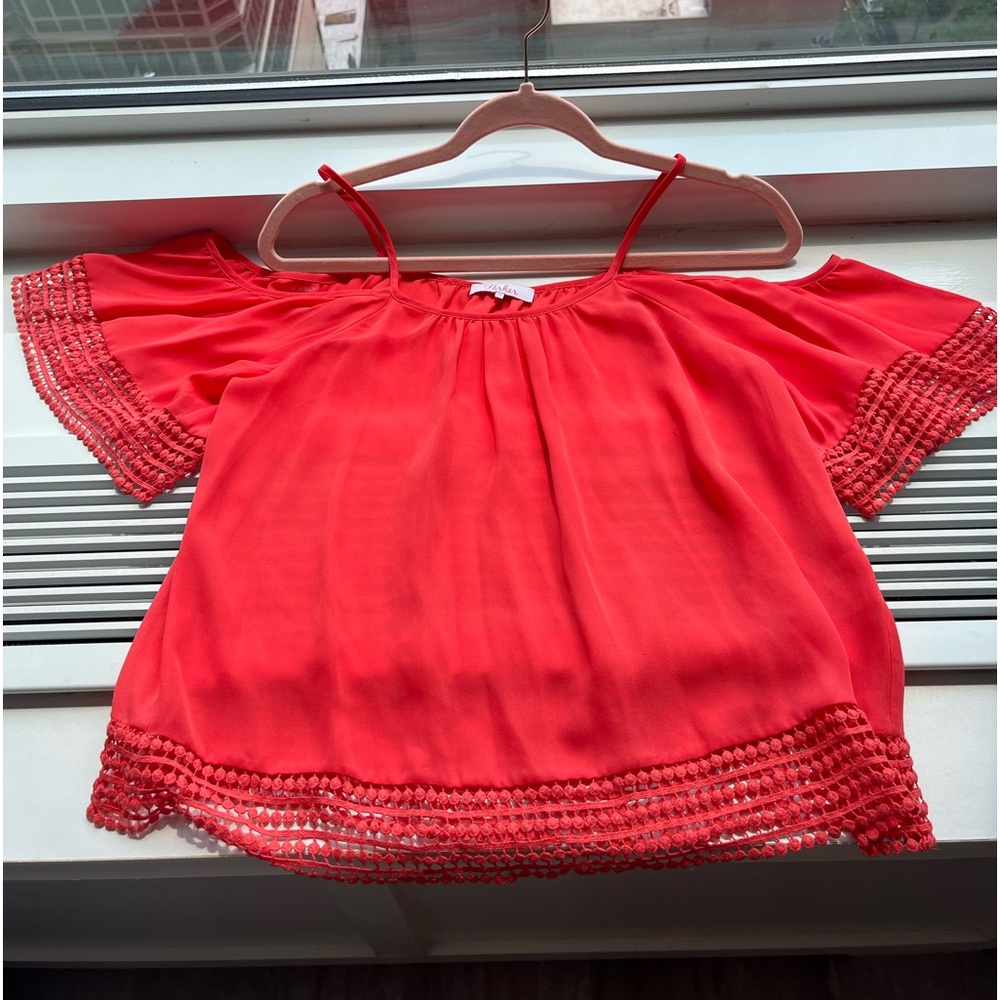 Parker - coral off the shoulder shirt with detailed cuff and waist area